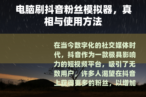 电脑刷抖音粉丝模拟器，真相与使用方法