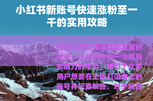 小红书新账号快速涨粉至一千的实用攻略